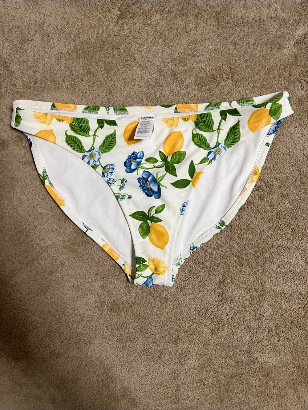 Old Navy White Bikini Bottoms with Yellow Lemon & Blue Floral Print